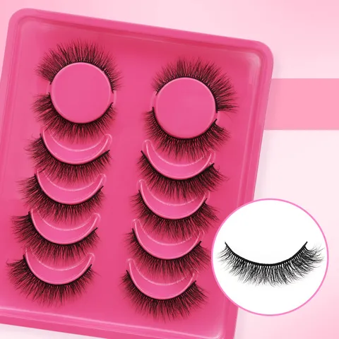 Natürliche Dichte Falsche Wimpern Kunstfaser Kurze Wimpernverlängerungen Mit Kunststofftablett Für Damen Täglich Party Make-up