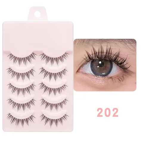 Pestañas Postizas Hechas a Mano de Fibra Sintética Con Banda de Hilo de Pescar Transparente Extensión de Maquillaje de Ojos Cosplay Natural para Mujer