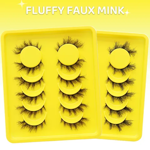 Dramatisch Dichte Nerzimitat Falsche Wimpern Geflügelte Katzenauge Wimpern Buntes Tablett Make-up Zubehör Für Damen Party Hochzeit