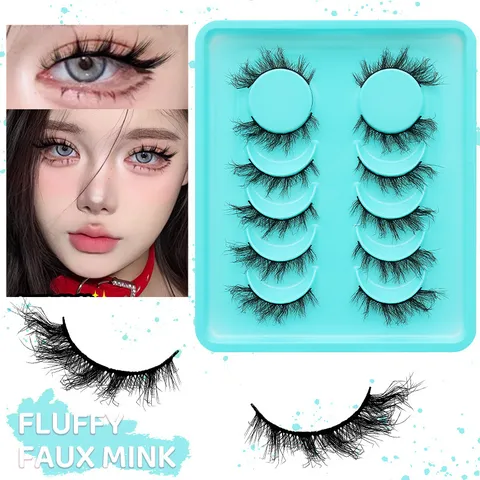 Dramatisch Dichte Nerzimitat Falsche Wimpern Geflügelte Katzenauge Wimpern Buntes Tablett Make-up Zubehör Für Damen Party Hochzeit