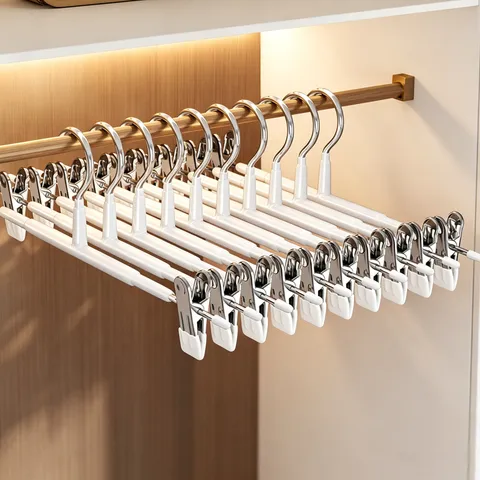 Cintres à Pantalon en Acier Inoxydable Pinces à Jupe Robustes Réglables Antidérapants Revêtus Organisateurs de Placard