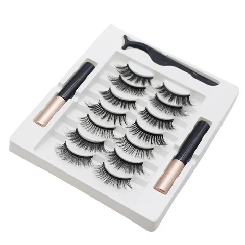 Magnetic Eyelashes Set Glue Free Curly Thick False Eyelashes With Liquid Magnetic Eyeliner And Applicator Tweezer Beauty Tools
