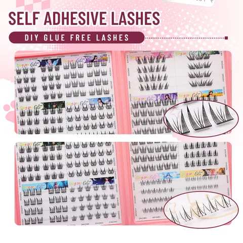 Faux Cils Segmentés Auto-Adhésifs Sans Colle Clusters Naturels Longs Extensions en Fibre Synthétique Kit