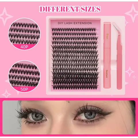 DIY Cluster Wimpernverlängerung Kit Synthetische Faser Hitzeverschmolzen Segmentierte Falsche Wimpern Mit Kleber Versiegelung Pinzette Set Für Damen Make-up Alltag