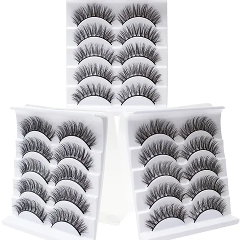 Natürliche Synthetische Faser 3D Volumen Künstliche Wimpern Schwarzer Plastikstiel Handgefertigte Lange Dicke Wimpern Für Tägliche Party Makeup