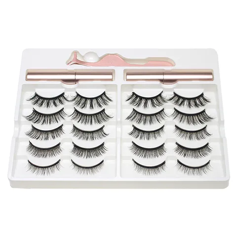 Magnetic False Eyelashes Set Synthetic Fiber Lashes With Magnetic Eyeliner And Tweezers Kit Glue Free Natural Look Eye Makeup For Women