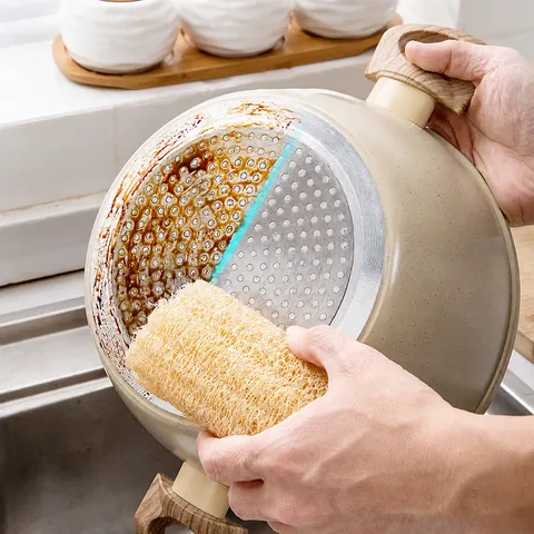Brosse à Vaisselle en Luffa Naturelle Éponge de Nettoyage de Pot en Fibres Végétales Éco-responsable Avec Cordon Nettoyage de Cuisine