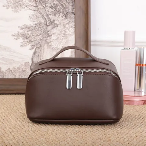 Trousse de Maquillage en Cuir Véritable pour Femmes Pochette de Toilette en Cuir de Vachette Vintage Organisateur de Maquillage Portable