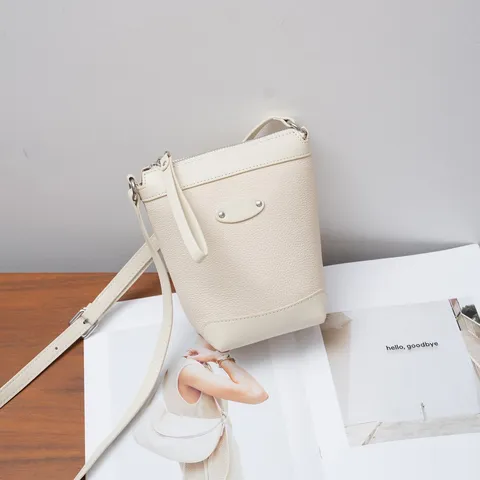 Bolso Bandolera de Piel Auténtica de Primera Capa para Mujer Bolso de Hombro Casual para Cercanías Bolso de Cubo