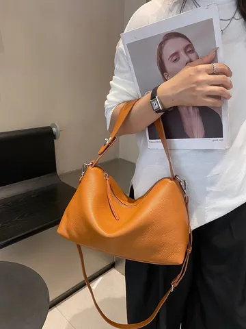 Bolso de Hombro de Cuero Genuino para Mujer Diseño de Nicho Piel de Vaca Volcada Crossbody Bolso Axilar Casual Diario