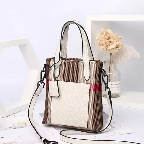 Γυναικείο Γνήσιο Δέρμα Τσάντα Crossbody Mini Τετραγωνική Τσάντα Ώμου Κλασικό Καρό Σχέδιο Chic Καθημερινή Τσάντα