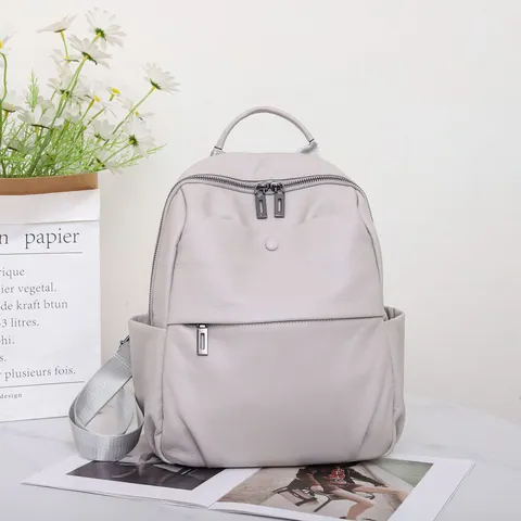Women Casual Genuine Leather Backpack Lightweight Travel Daypack Top Layer Cowhide Fashion School Bag