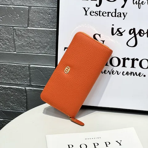 Cartera Larga de Cuero Genuino para Mujer Moda Gran Capacidad Piel de Vaca Multiranuras Bolso de Mano Suave
