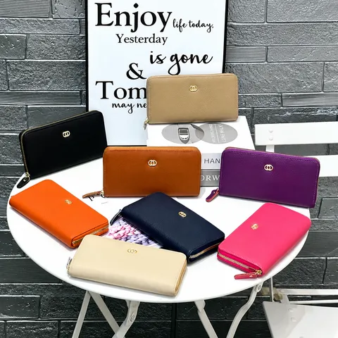 Cartera Larga de Cuero Genuino para Mujer Moda Gran Capacidad Piel de Vaca Multiranuras Bolso de Mano Suave