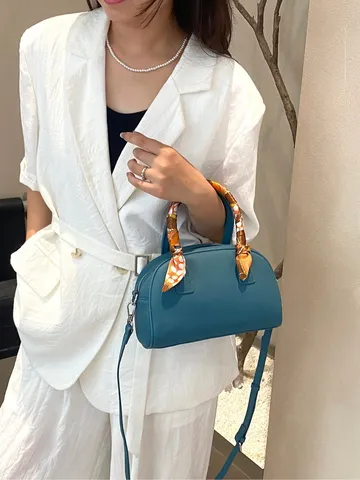 Bolso de Mano Bowling de Cuero Genuino para Mujer Asa Superior Casual Diario Bandolera