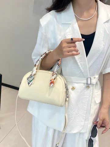 Bolso de Mano Bowling de Cuero Genuino para Mujer Asa Superior Casual Diario Bandolera