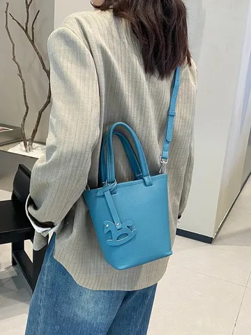 Bolso de Hombro Casual de Cuero Auténtico de Nicho Nuevo Bolso Cubo de Piel de Vaca Togo Bolso Cruzado Simple para Mujer
