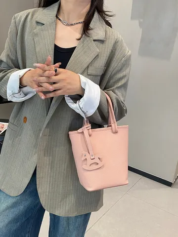 Bolso de Hombro Casual de Cuero Auténtico de Nicho Nuevo Bolso Cubo de Piel de Vaca Togo Bolso Cruzado Simple para Mujer