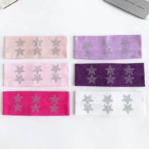 Womens Knitted Wide Headband Hot Fix Rhinestone Star Elastic Anti Slip Hair Band Sweet Cool Y2K Fashion Hair Accessories