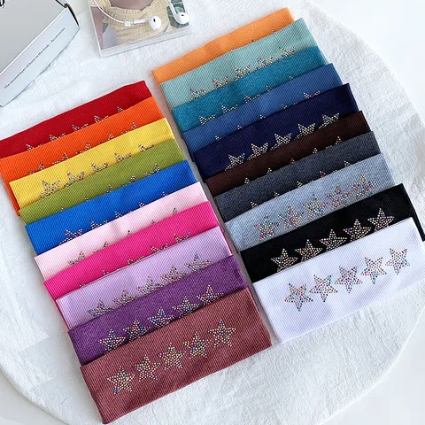Fascia per Capelli in Maglia a Righe Verticali con Stelle in Strass Elastica Dolce Cool Antiscivolo Accessori per Capelli Donna