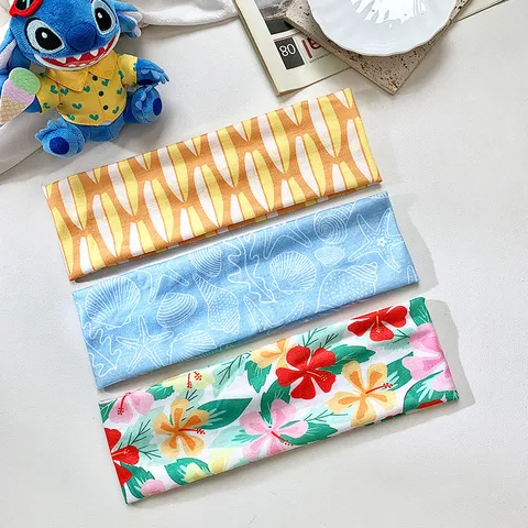 Women Summer Beach Vacation Wide Headband Tropical Floral Printed Polyester Hair Band