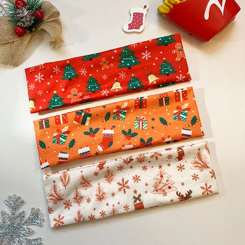 Christmas Wide Headband Cartoon Printed Santa Claus Reindeer Festive Party Hair Accessories Polyester Hair Band