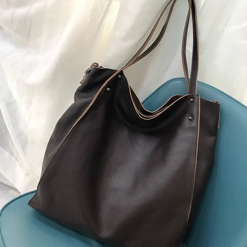Grande Capacità Vera Pelle Borsa a Tracolla Donna Pelle di Vacchetta Tote Bag Casual Vintage Borsa da Lavoro