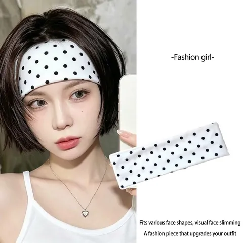 Women Boho Polka Dot Elastic Hair Band Retro Geometric Yoga Sweat Absorbing Headband Daily Hair Accessories