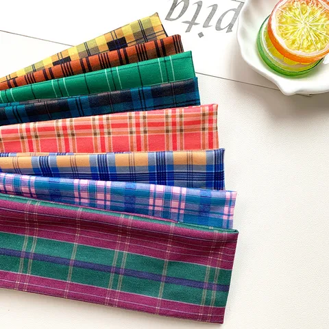 Cinta para el Cabello Ancha y Elástica con Cuadros Vintage Americano Diseño Geométrico de Bloque de Color Accesorio Casual Antideslizante para Mujer