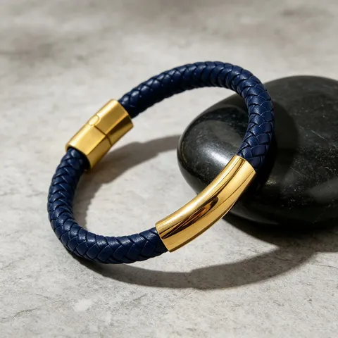 Herren Business Lässig Geflochtenes Lederarmband Edelstahl Gebogene Platte Magnetverschluss Mode Armband Schmuck