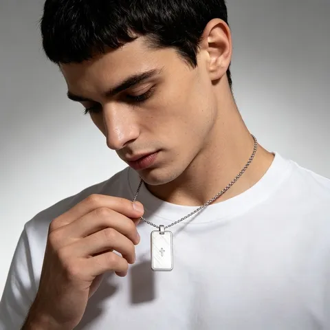 Pendentif Plaque Militaire Croix en Acier Inoxydable Vintage Hip Hop Brossé Carré Charme Pour Hommes Bijoux de Mode