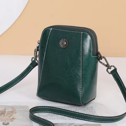 Genuine Leather Women Shoulder Bag Retro Oiled Cowhide Crossbody Shell Bag Practical Mobile Phone Coin Purse Daily Handbag