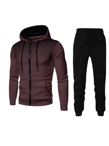 Men's Athletic Sport Tracksuit Top And Bottom Polyester Printed Gradient Dot Full Zip Hooded Sweatshirt Joggers Workout Wear