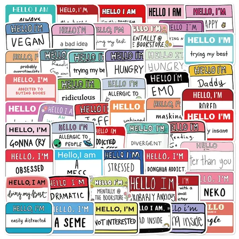 Cartoon Sprechblase Aufkleber Lustig Hello My Name Is Namensschild Etiketten PVC Wasserdicht DIY Decals Für Laptop Wasserflasche Handyhülle Schreibwaren Aufkleber