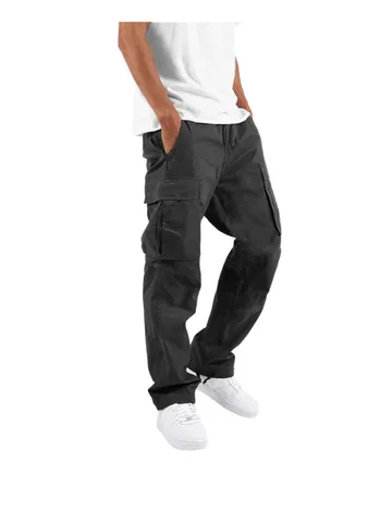 Men Casual Cargo Pants Cotton Multi-Pocket Drawstring Straight Leg Trousers For Outdoor Sports Breathable Thin Long Pants