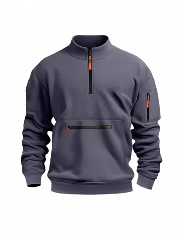 Men's Fleece 1/4 Zip Pullover Sweatshirt Stand Collar Long Sleeve Loose Fit Tactical Outdoor Winter Warm Polyester Casual Top