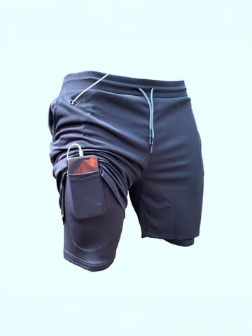 Men's 2-in-1 Running Sports Shorts Quick-Dry Breathable Gym Training Bottoms With Phone Pocket Headphone Hole American Style Shorts