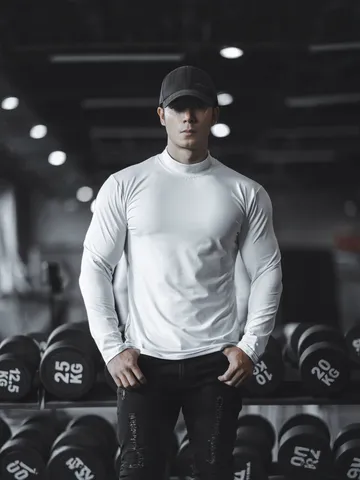 Men's Performance Compression T-Shirt Quick-Dry Long Sleeve Athletic Base Layer Top Polyester Solid Color Gym Fitness Sports Shirt