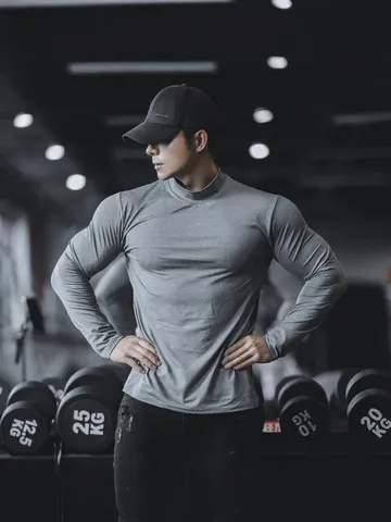 Men's Performance Compression T-Shirt Quick-Dry Long Sleeve Athletic Base Layer Top Polyester Solid Color Gym Fitness Sports Shirt