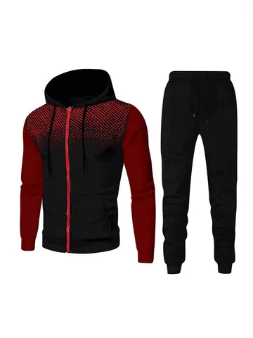 Men's Tracksuit Sportswear Hooded Zip Up Sweatshirt And Jogger Pants 2 Piece Set Gradient Dot Printed Activewear Outfits