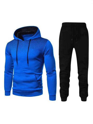 Completo Sportivo da Uomo Con Felpa Con Cappuccio E Pantaloni Sportivi Top And Bottom Stampa a Pois Sfumati in Poliestere