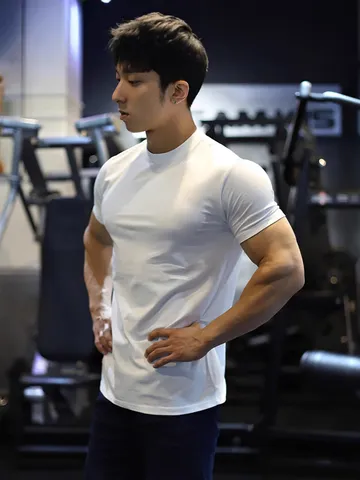 Camiseta Deportiva Slim Fit para Hombre Secado Rápido Elástica Manga Corta Color Sólido Gym Fitness Entrenamiento Seda de Leche