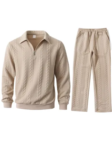 Survêtement de Sport Casual pour Homme en Jacquard Sweat-shirt Demi-Zip Col Polo et Pantalon en Polyester Ensemble Haut et Bas