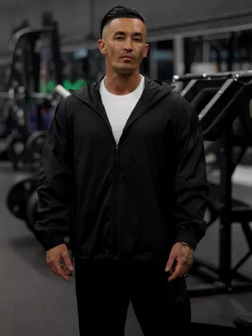 Veste de Protection Solaire à Capuche pour Hommes Top de Sport à Séchage Rapide Respirant Fermeture Éclair Manches Longues Vêtements de Sport pour Fitness Jogging Entraînement en Plein Air