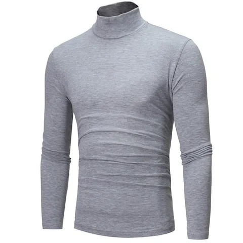 Men's Slim Fit Turtle Neck Long Sleeve T-Shirt Solid Color Polyester Casual Base Layer Top For Fall Winter