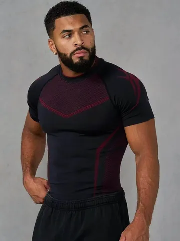 Men Compression T Shirt Quick Dry Breathable Short Sleeve Slim Fit Sports Fitness Training Athletic Workout Top