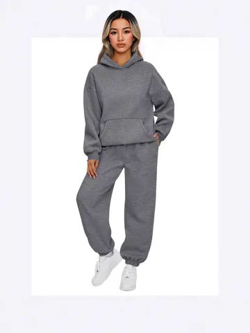 Women Fleece Hooded Sweatshirt And Jogger Pants Top And Bottom Winter Warm Casual Pullover Long Sleeve Tracksuit