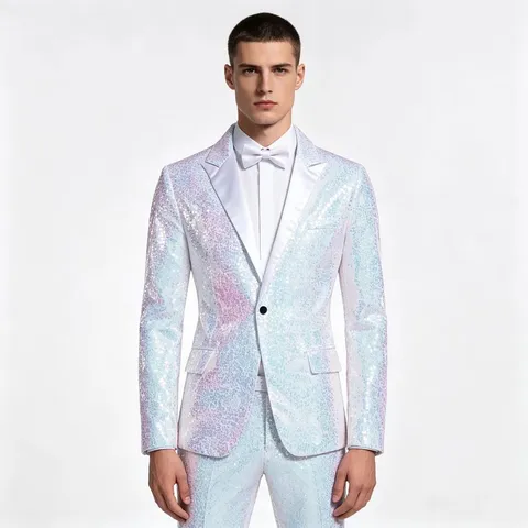 Men Fashion Sequins Suit Jacket Shiny Stage Performance Blazer Single Button Lapel Nightclub Party Outerwear