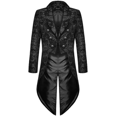 Men Gothic Steampunk Tailcoat Jacket Vintage Brocade Damask Double Breasted Long Coat Victorian Costume Outerwear