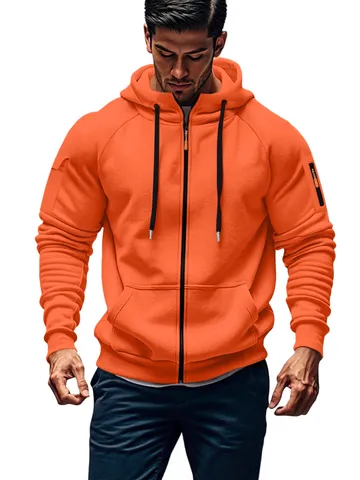 Men's Fleece Lined Hooded Cardigan Zip Up Hoodie Casual Sportswear Outerwear Winter Solid Color Long Sleeve Sweatshirt